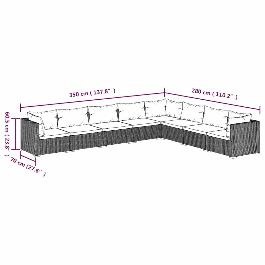 Outdoor Lounge Set Black 8 Piece Modular Rattan Sofa with Cushions