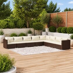 Garden Lounge Set 8 Piece Poly Rattan Outdoor Furniture Brown with Cushions