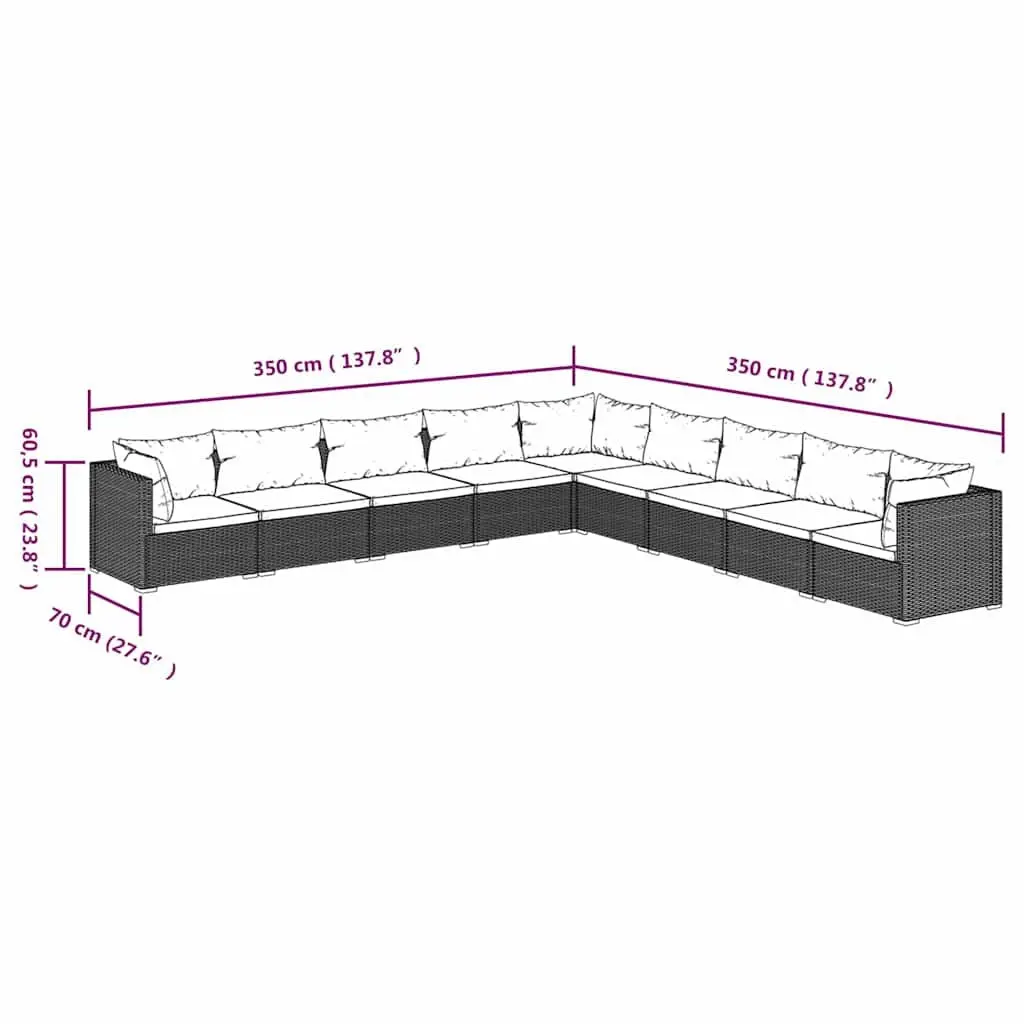 9 Piece Outdoor Garden Lounge Set Black Poly Rattan Patio Furniture with