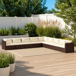 Garden Lounge Set 9 Piece Outdoor Furniture Poly Rattan Brown Modular Patio Sofa