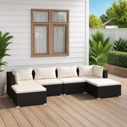6 Piece Garden Lounge Set with Cushions Poly Rattan Outdoor Furniture Black
