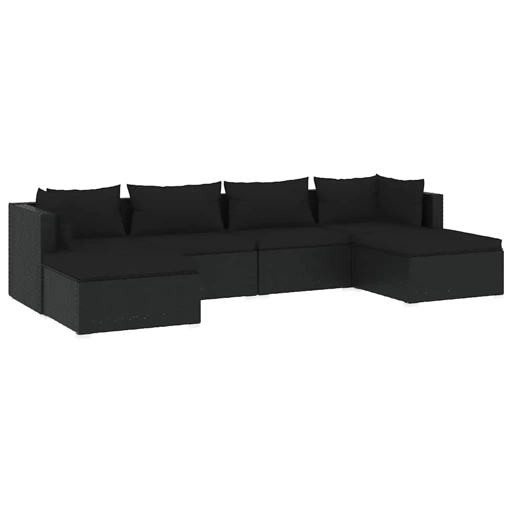 6 Piece Garden Lounge Set Black Modular Outdoor Patio Furniture with Cushions