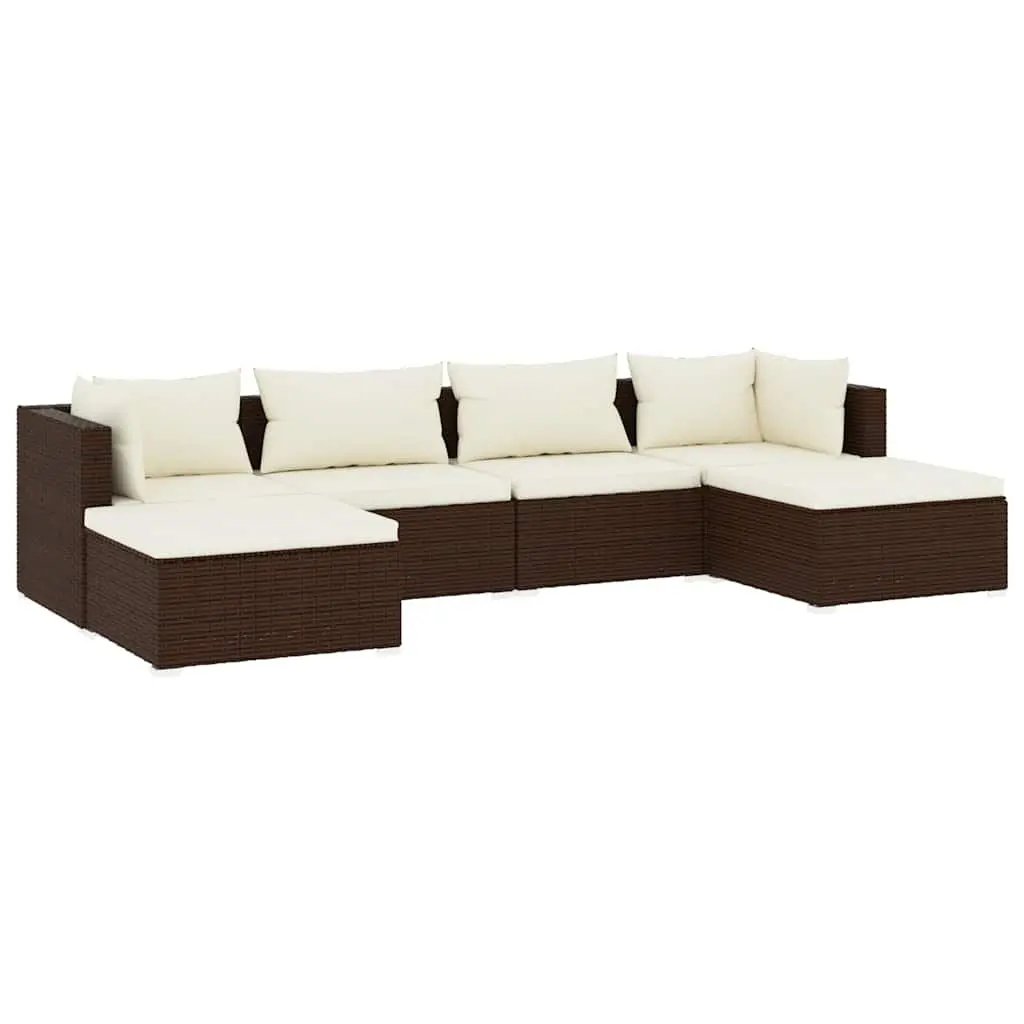 Garden Lounge Set Brown 6 Piece Modular Poly Rattan Outdoor Furniture with Cushions