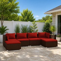 Garden Lounge Set 6 Piece Poly Rattan Outdoor Furniture with Cushions Brown