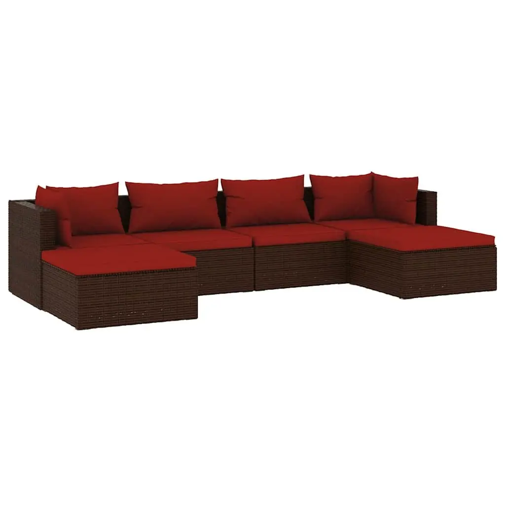 Garden Lounge Set 6 Piece Poly Rattan Outdoor Furniture with Cushions Brown