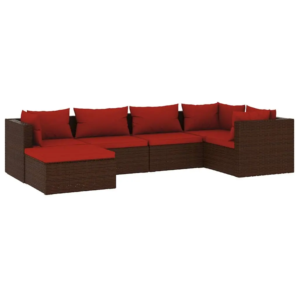 Garden Lounge Set Brown 6 Piece Modular Poly Rattan Outdoor Furniture with Cushions