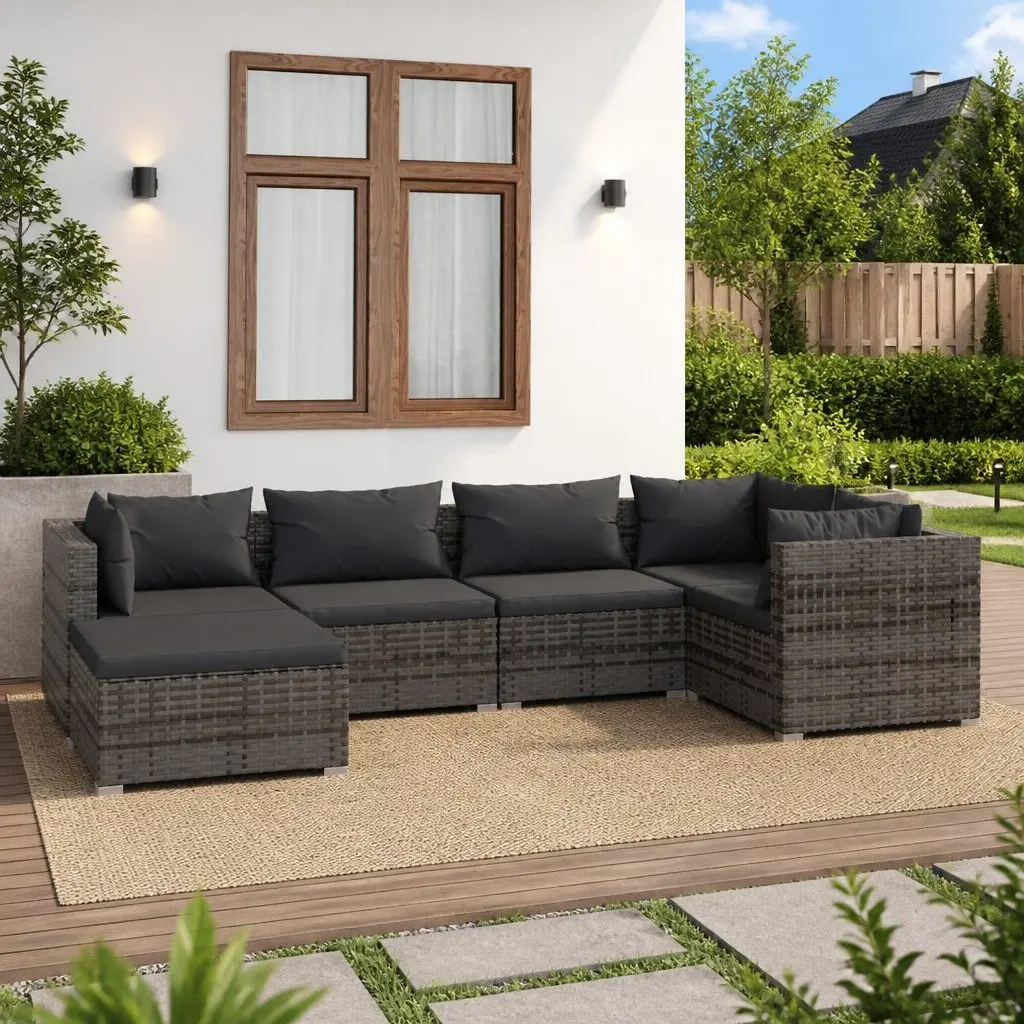 Garden Lounge Set Grey 6 Piece Modular Outdoor Patio Furniture with Cushions