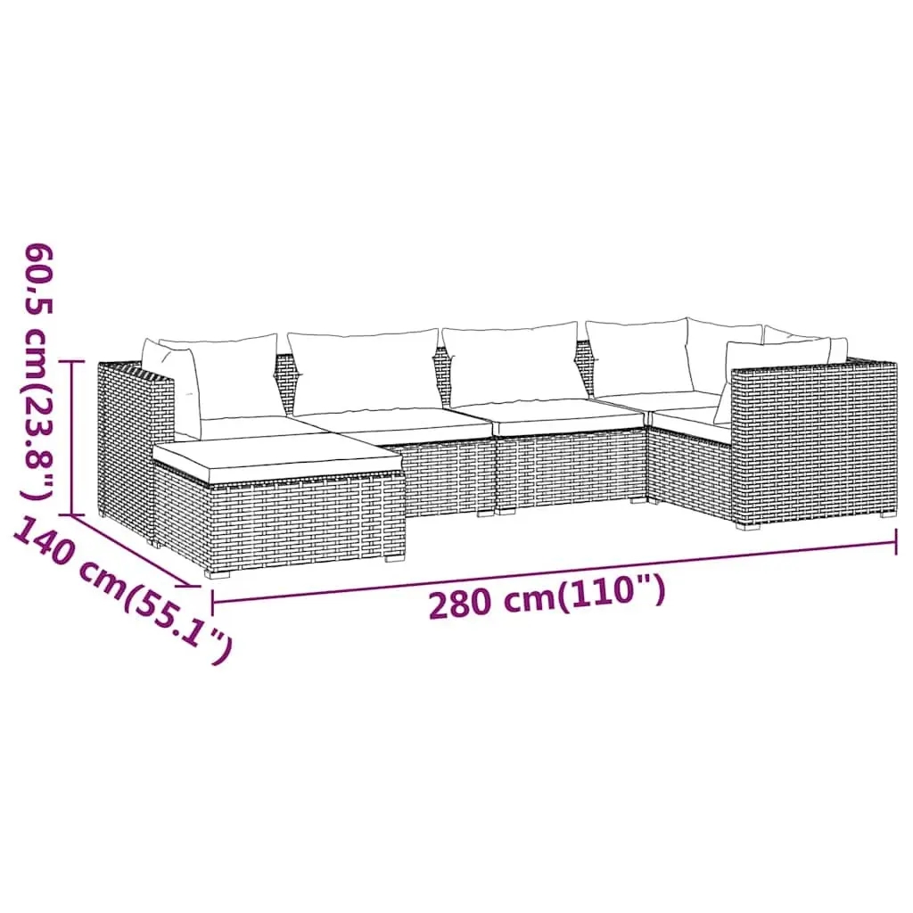 Garden Lounge Set Grey 6 Piece Modular Outdoor Patio Furniture with Cushions