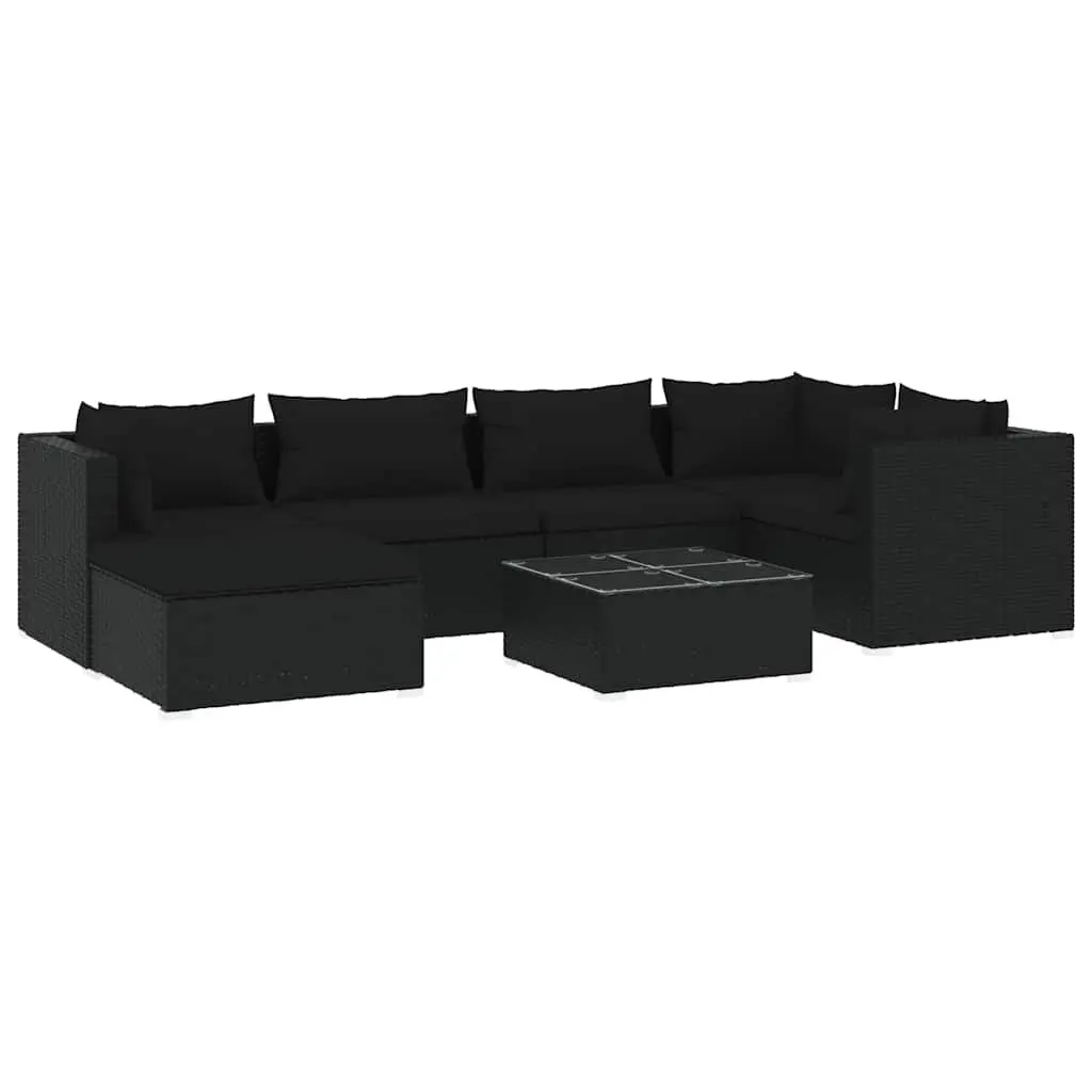 7 Piece Outdoor Garden Lounge Set Black Modular Poly Rattan Furniture