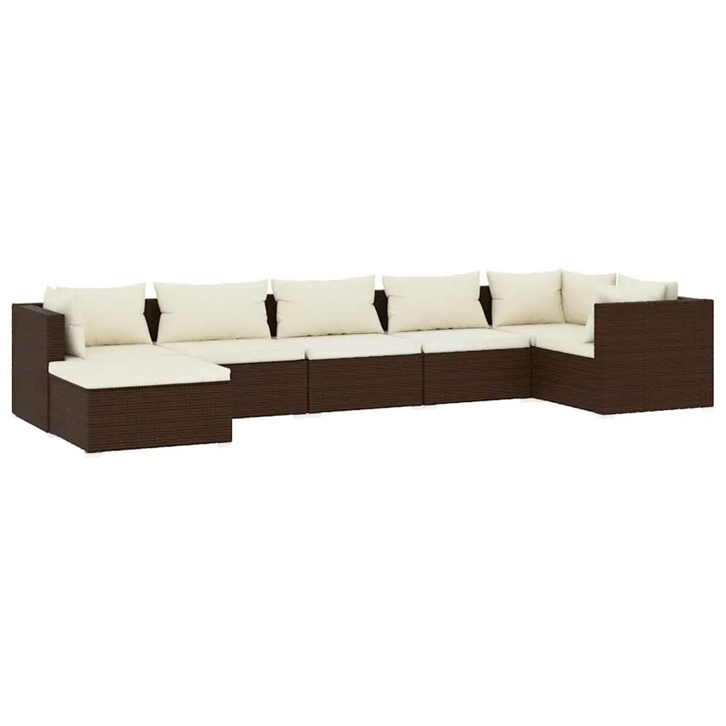 7 Piece Garden Lounge Set Brown Modular Outdoor Patio Furniture Water-Resistant PE Rattan
