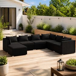 Compact 7 Piece Black Lounge Set for Outdoor Relaxation