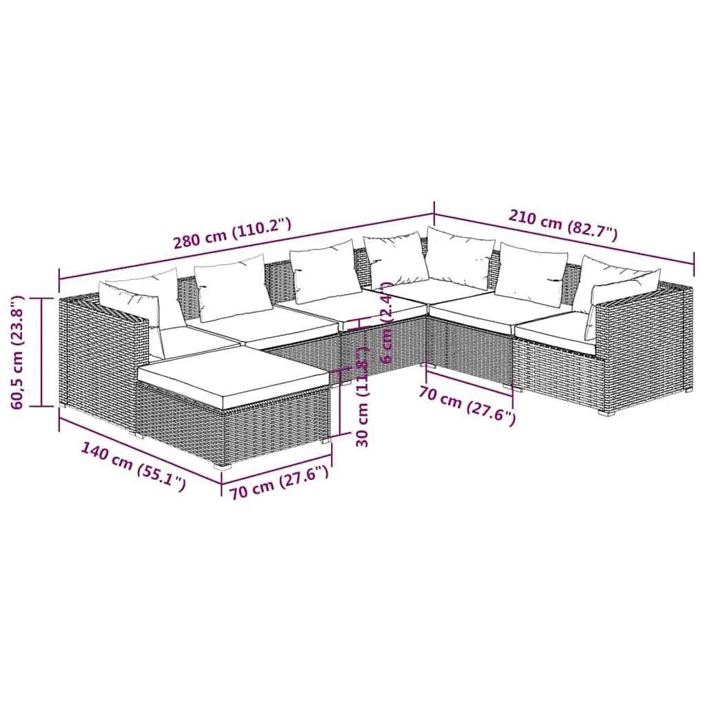 7 Piece Poly Rattan Garden Lounge Set Outdoor Patio Furniture with Cushions