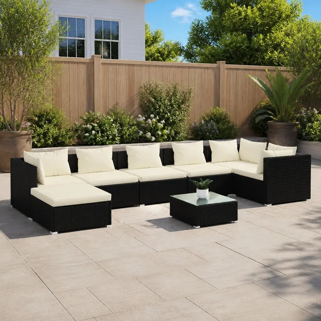Garden Lounge Set 8 Piece Outdoor Patio Furniture Modular Poly Rattan Black