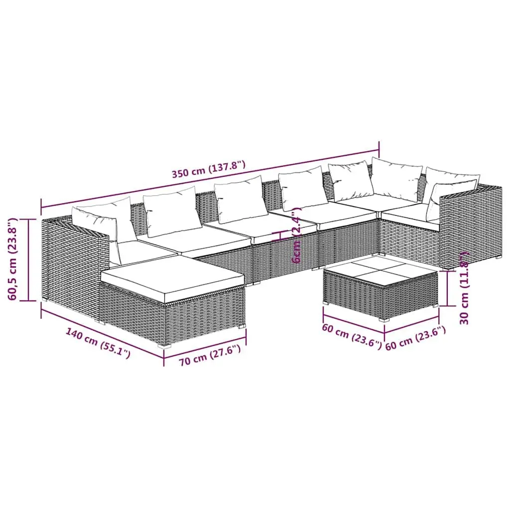 Garden Lounge Set 8 Piece Outdoor Patio Furniture Modular Poly Rattan Black