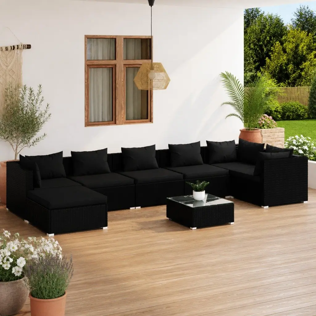 Garden Lounge Set 8 Piece Outdoor Furniture Poly Rattan Black Modular Cushions