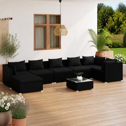 8-Piece Garden Lounge Set with Cushions - Black