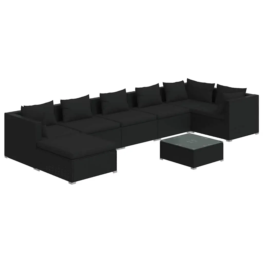 Garden Lounge Set 8 Piece Outdoor Furniture Poly Rattan Black Modular Cushions