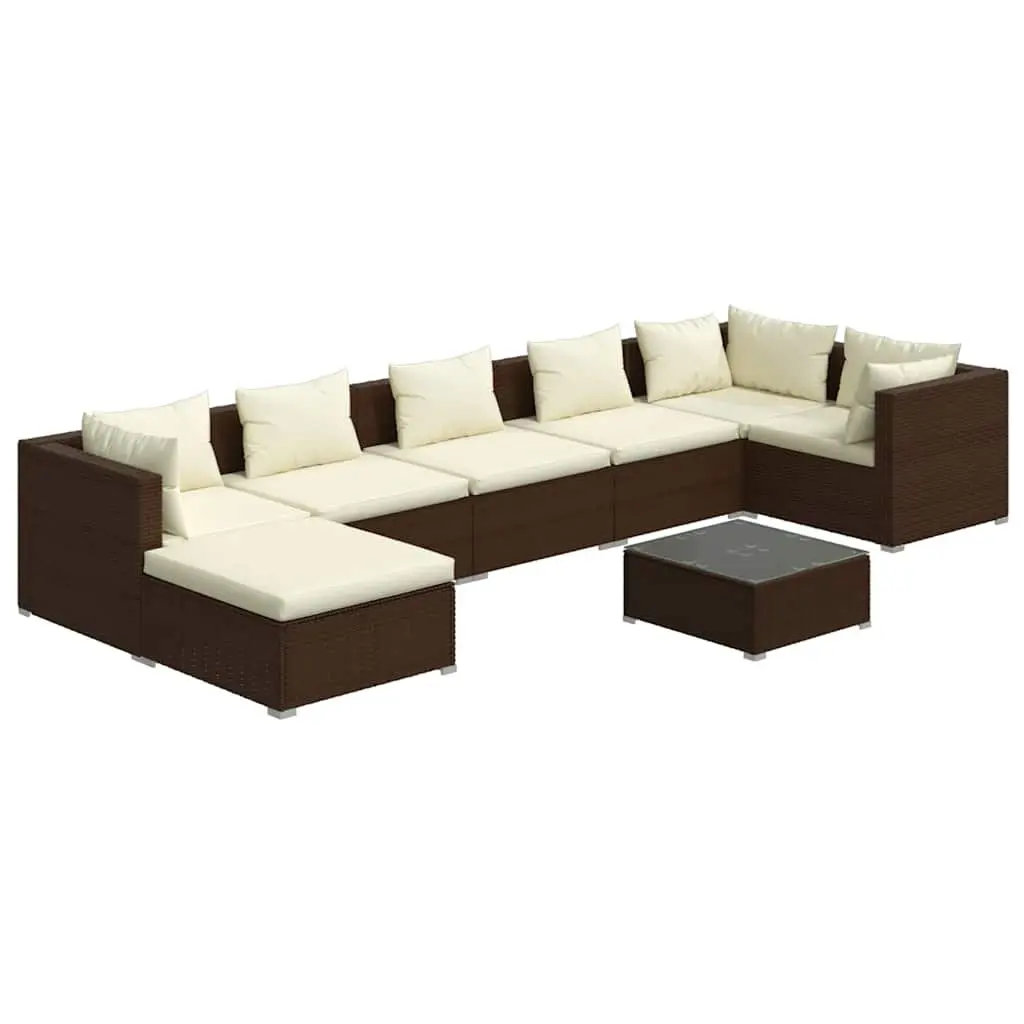 Garden Lounge Set Brown 8 Piece Modular Outdoor Furniture Water-Resistant PE Rattan