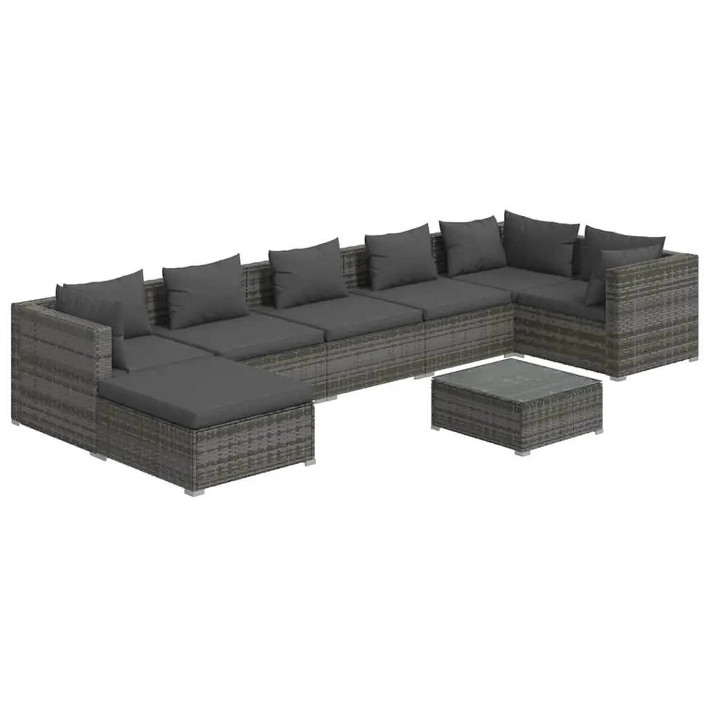 Garden Lounge Set 8 Piece Outdoor Patio Furniture Poly Rattan Grey with Cushions