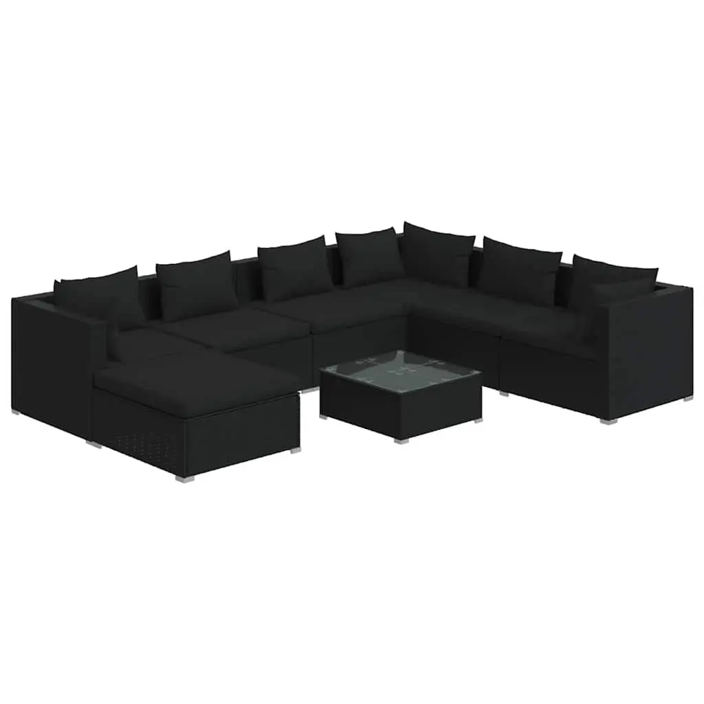Garden Lounge Set 8 Piece Outdoor Furniture Poly Rattan Modular Black with