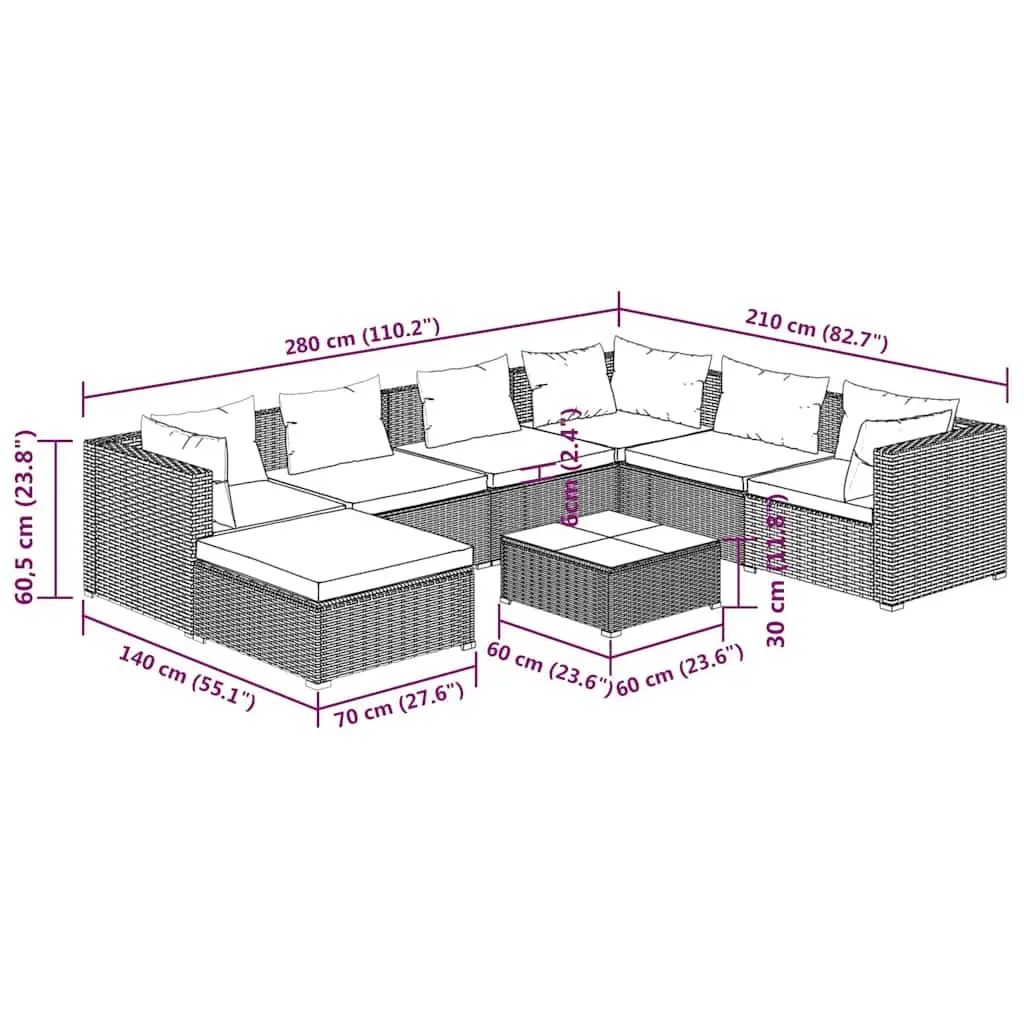 Garden Lounge Set 8 Piece Outdoor Furniture Poly Rattan Modular Black with