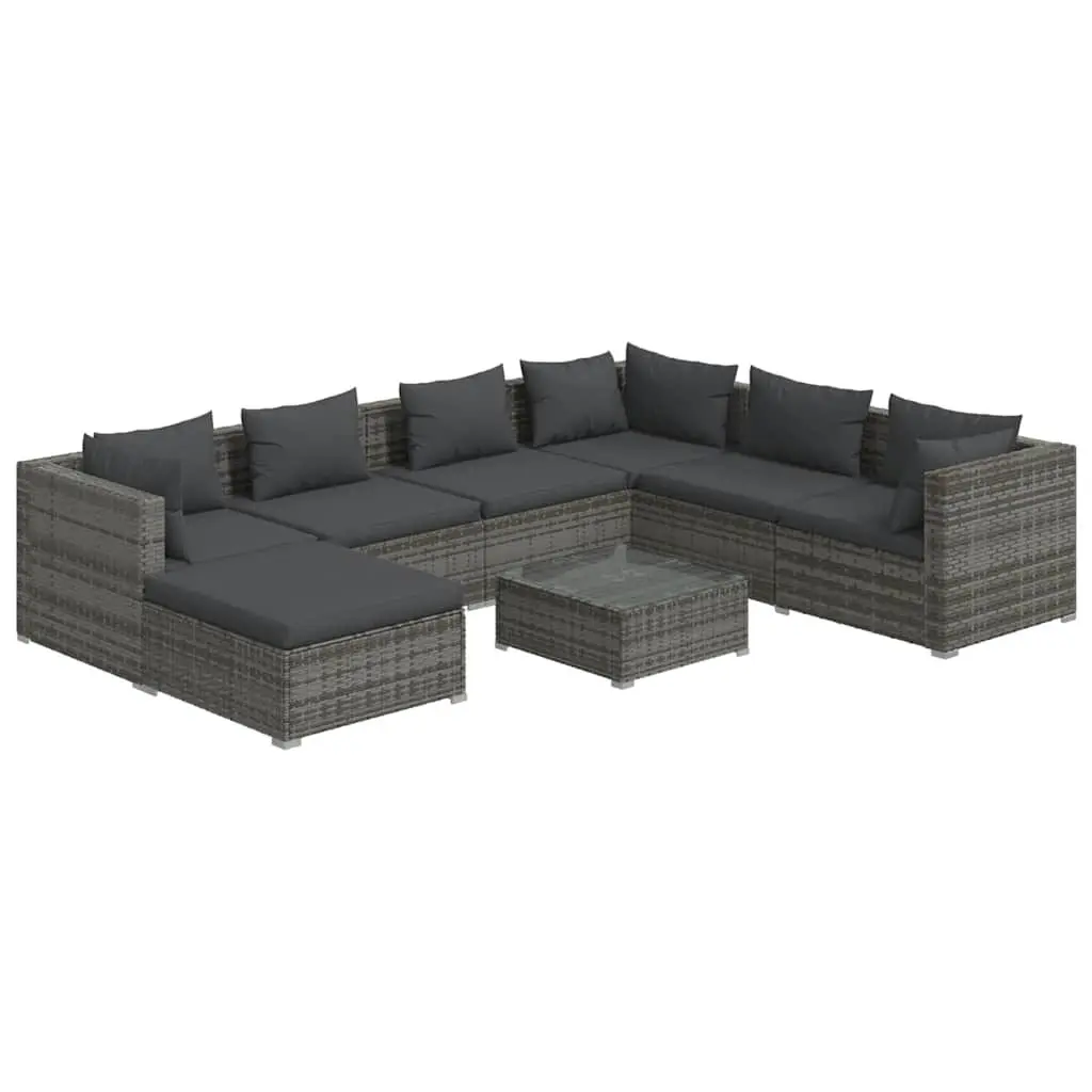 Modular Garden Lounge Set Grey 8 Piece Water-Resistant PE Rattan with Sturdy Steel Frame