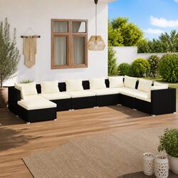 Garden Lounge Set 8 Piece Outdoor Patio Furniture Poly Rattan Black with