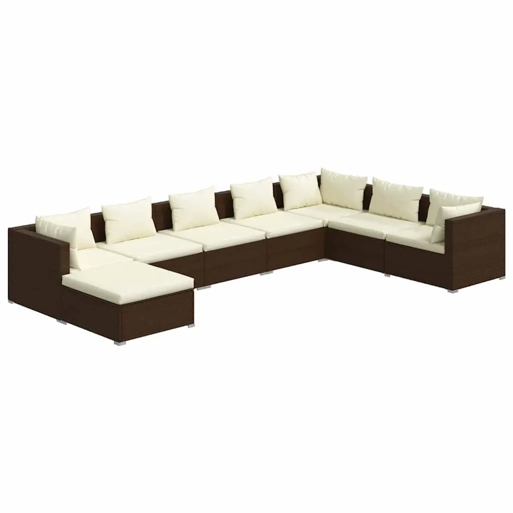Garden Lounge Set Brown 8 Piece Modular Outdoor Patio Furniture Poly Rattan