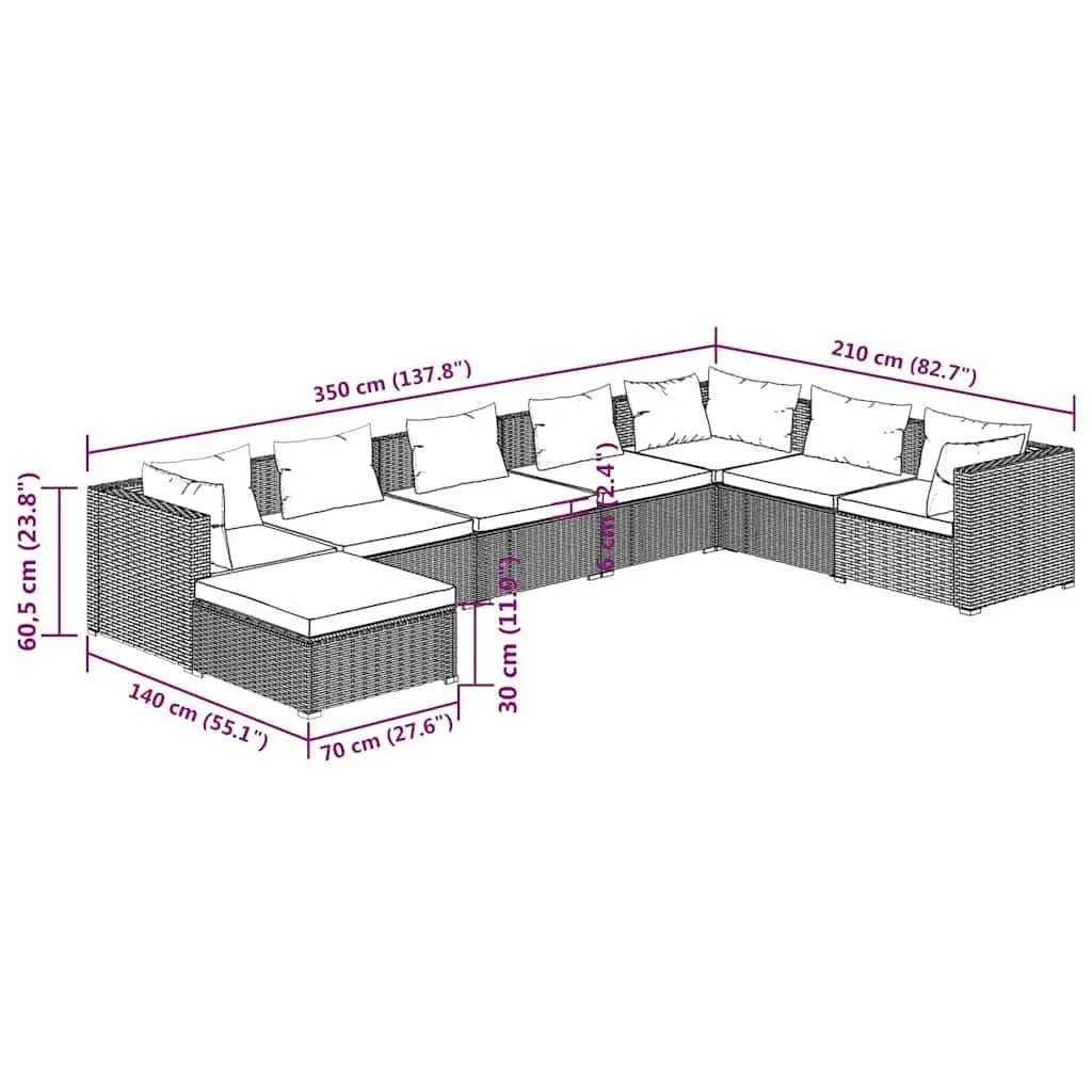 Garden Lounge Set Brown 8 Piece Modular Outdoor Patio Furniture Poly Rattan