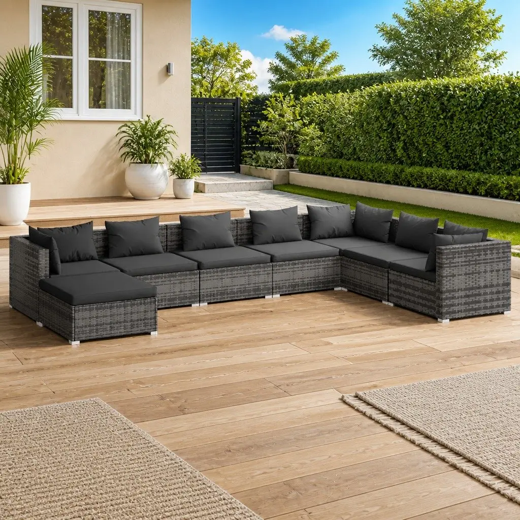Garden Lounge Set 8 Piece Outdoor Patio Furniture Grey Poly Rattan Modular with