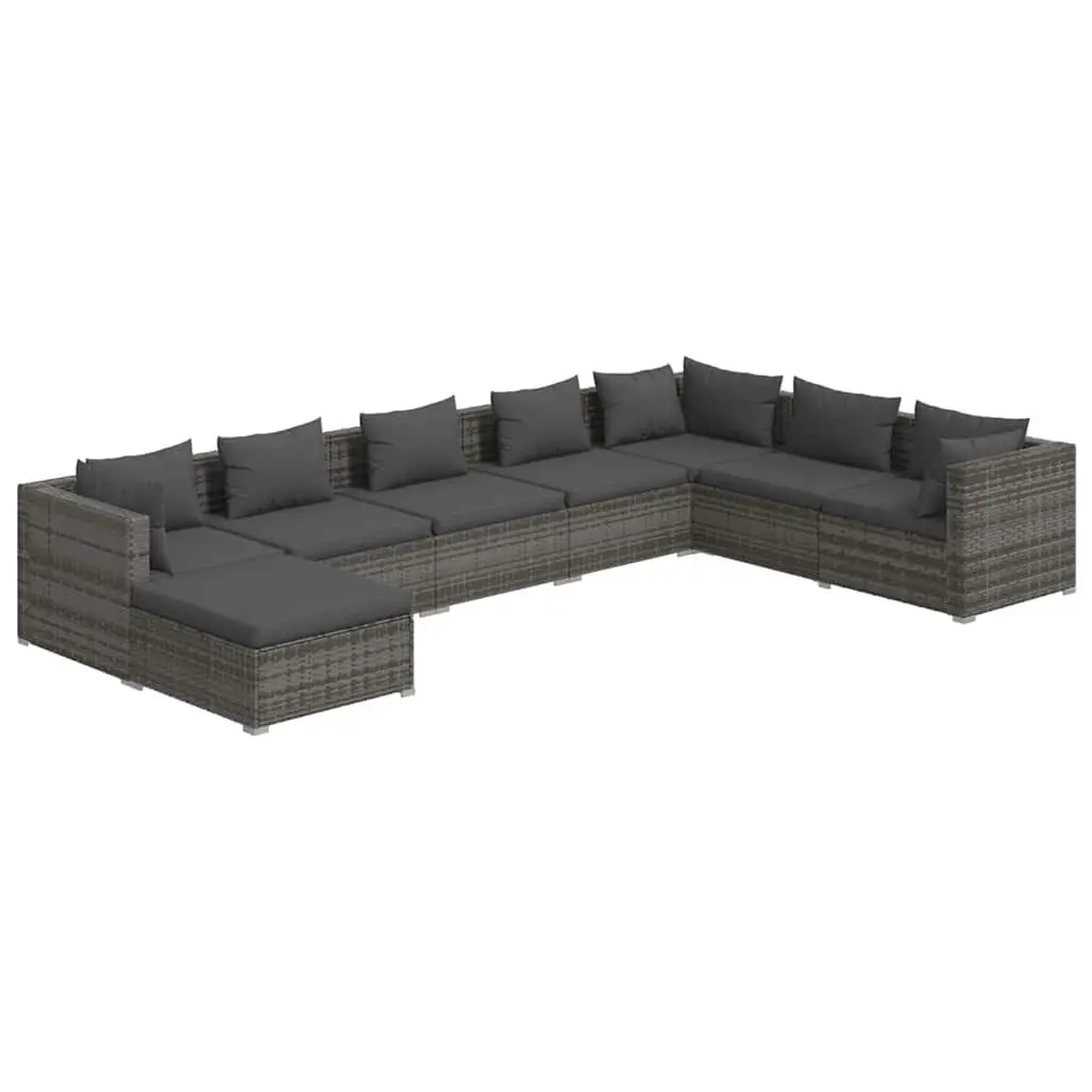 Garden Lounge Set 8 Piece Outdoor Patio Furniture Grey Poly Rattan Modular with