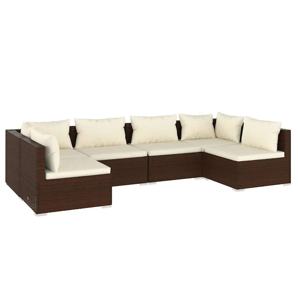 Garden Lounge Set 6 Piece Outdoor Furniture Poly Rattan Brown Modular Cushions