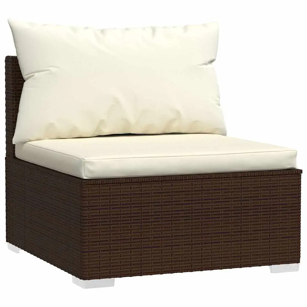 Garden Lounge Set 6 Piece Outdoor Furniture Poly Rattan Brown Modular Cushions