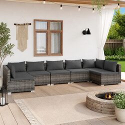 7 Piece Garden Lounge Set with Cushions Outdoor Furniture Poly Rattan Grey