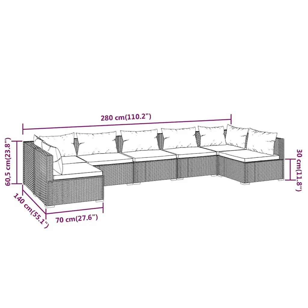 7 Piece Garden Lounge Set with Cushions Outdoor Furniture Poly Rattan Grey