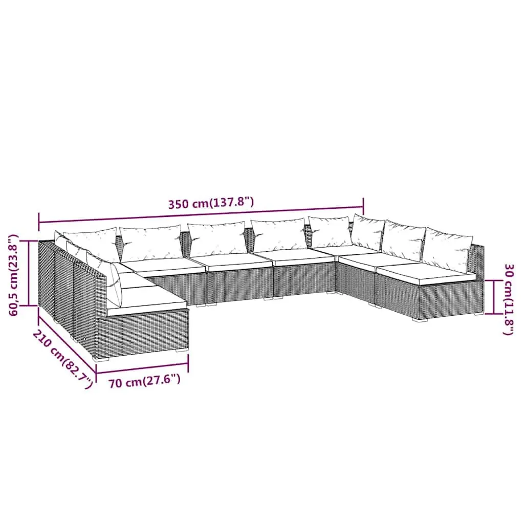 Garden Lounge Set 9 Piece Outdoor Patio Furniture Poly Rattan Black with