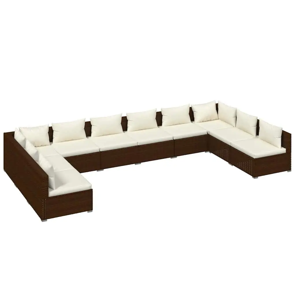 Garden Lounge Set Brown 10 Piece Modular Outdoor Furniture with Cushions