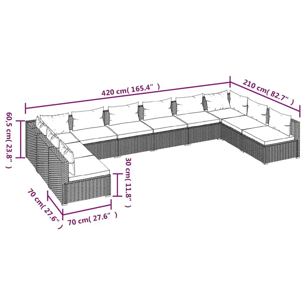 Garden Lounge Set Brown 10 Piece Modular Outdoor Furniture with Cushions