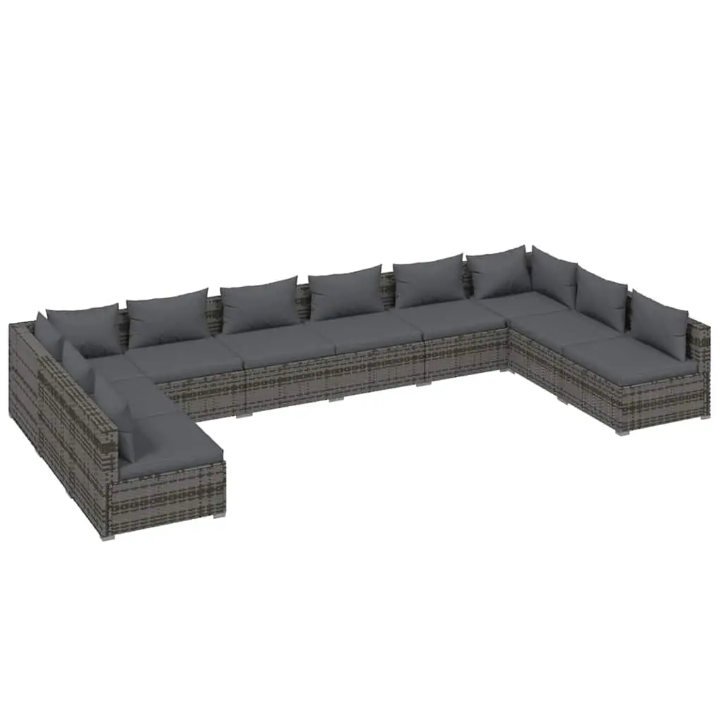 Garden Lounge Set Grey 10 Piece Modular Outdoor Furniture Water-Resistant PE Rattan