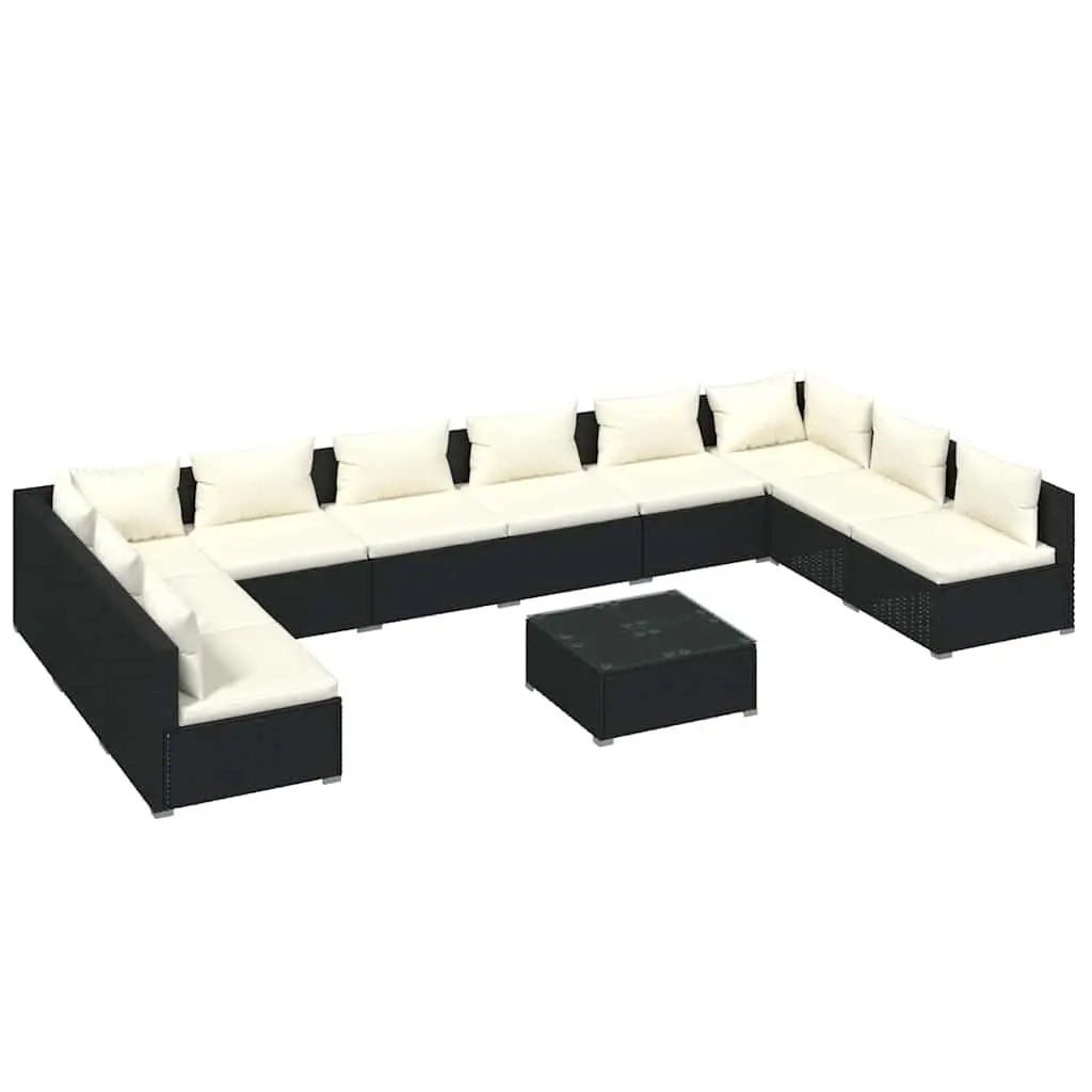 Garden Lounge Set Black 11 Piece Modular Outdoor Poly Rattan Furniture