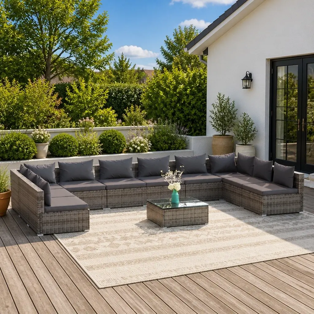 Garden Lounge Set 11 Piece Outdoor Furniture Poly Rattan Modular Patio Grey