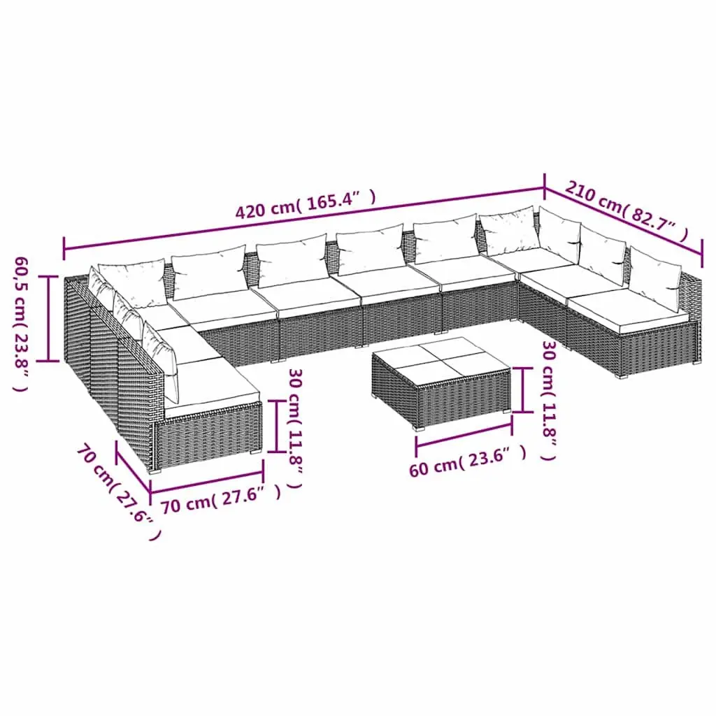 Garden Lounge Set 11 Piece Outdoor Furniture Poly Rattan Modular Patio Grey