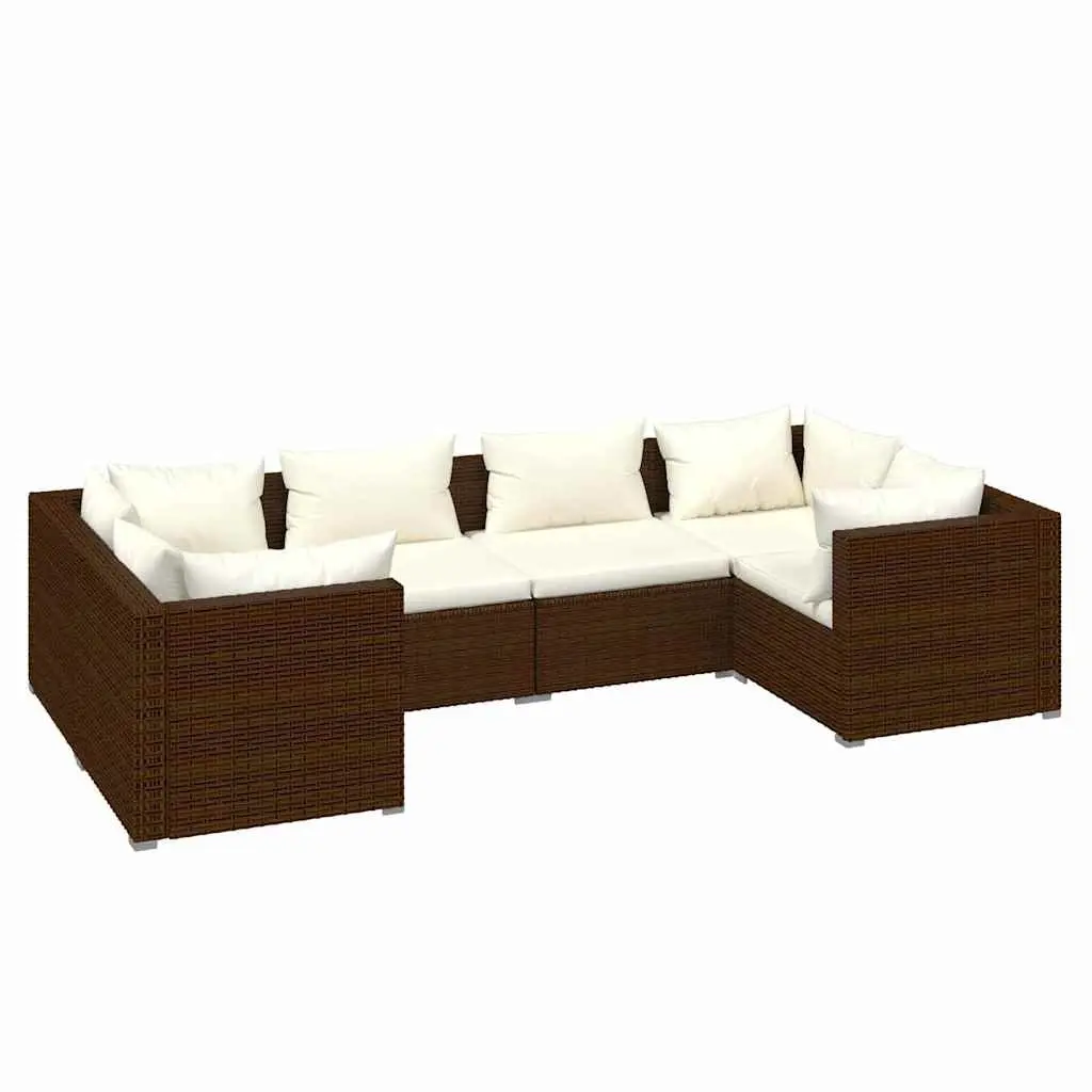 Garden Lounge Set 6 Piece Modular Outdoor Furniture Poly Rattan Brown Cushions