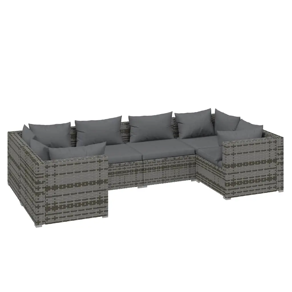 Garden Lounge Set Grey 6 Piece Modular Poly Rattan Outdoor Furniture with Cushions