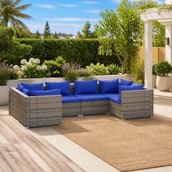 Garden Lounge Set 6 Piece Poly Rattan Outdoor Furniture Grey Modular Cushioned