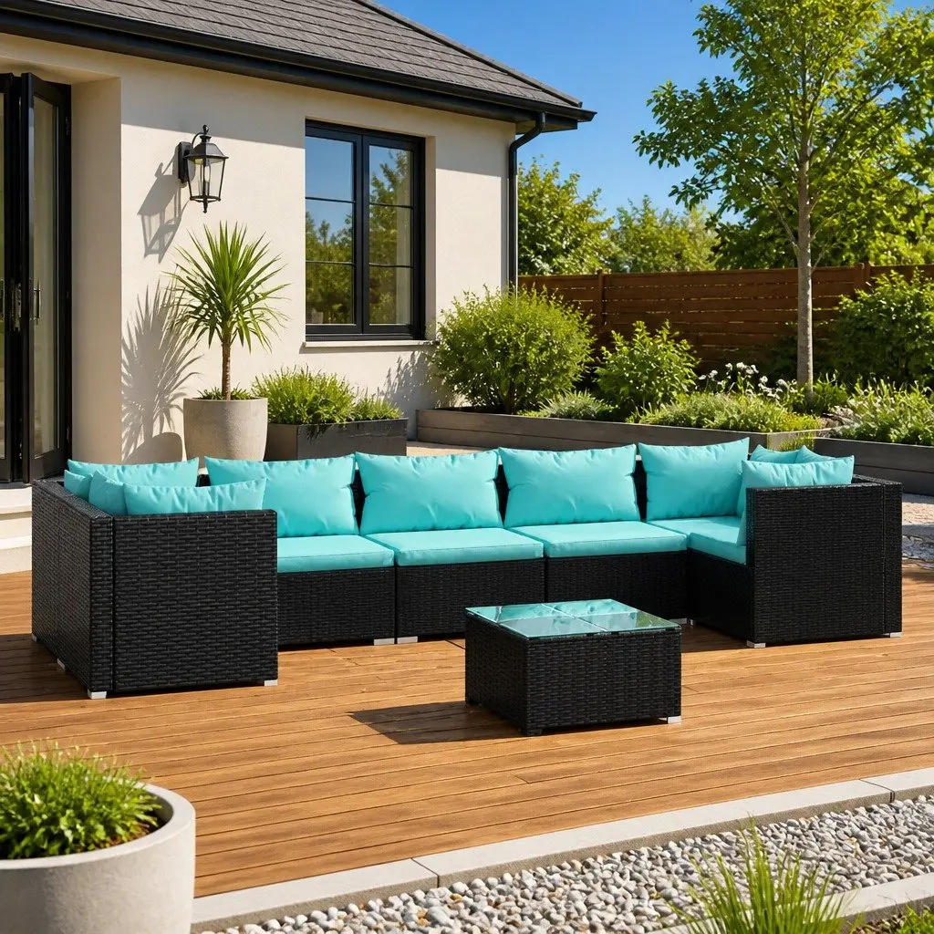 Garden Lounge Set Black 8 Piece Modular Outdoor Patio Furniture with Cushions