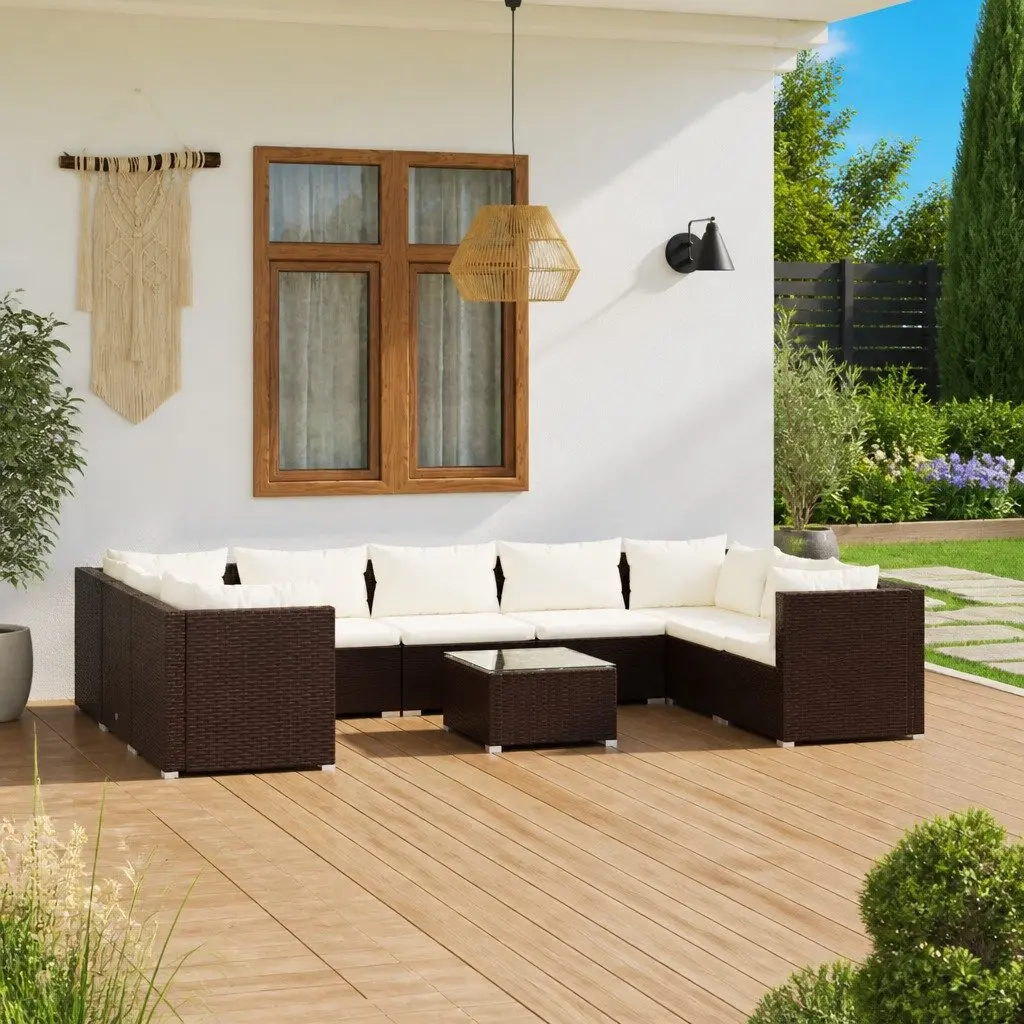 Garden Lounge Set 10 Piece Outdoor Poly Rattan Modular Patio Furniture Brown