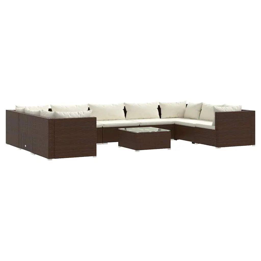 Garden Lounge Set 10 Piece Outdoor Poly Rattan Modular Patio Furniture Brown