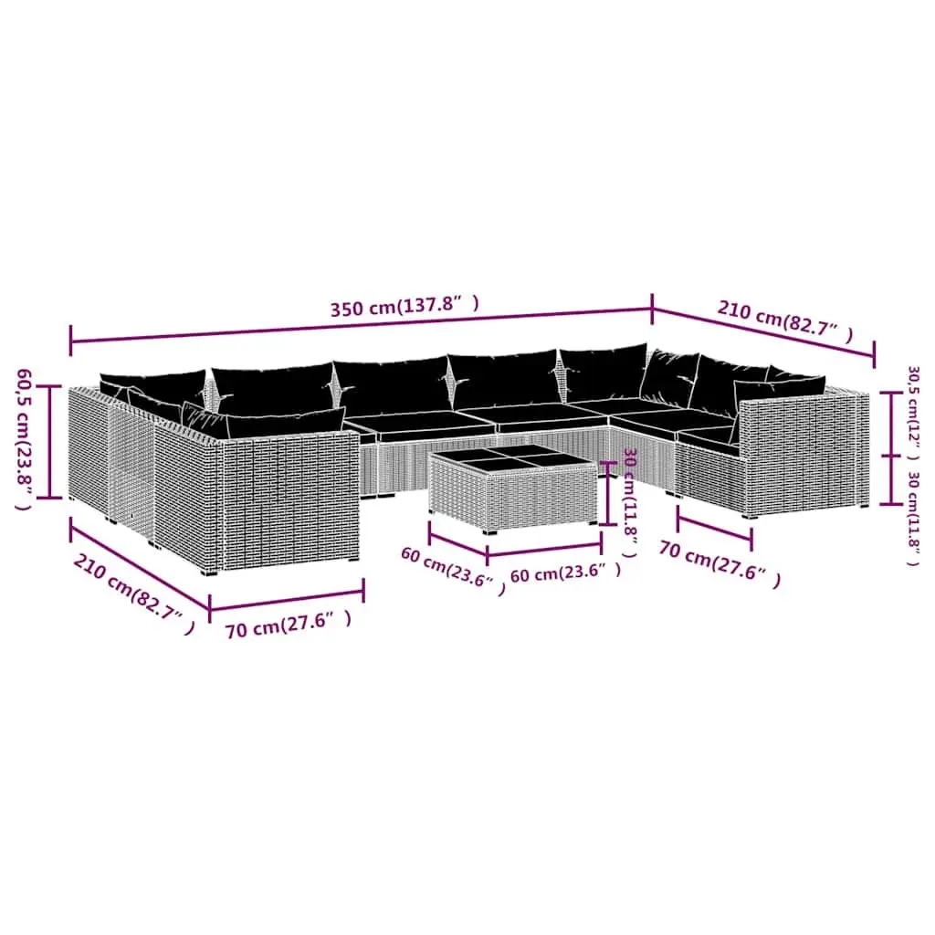 Garden Lounge Set 10 Piece Outdoor Poly Rattan Modular Patio Furniture Brown