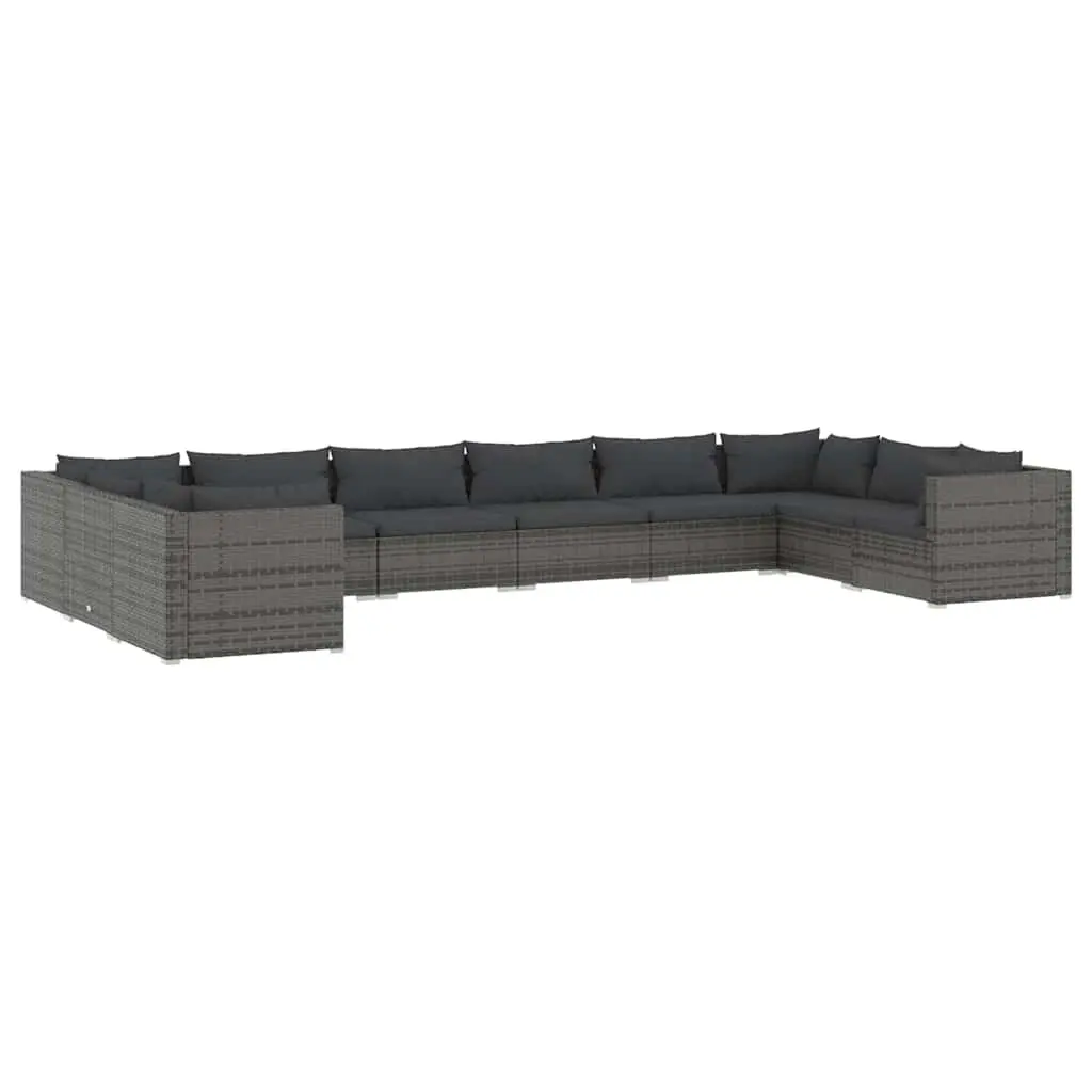 10 Piece Garden Lounge Set Grey Modular Outdoor Furniture with Cushions